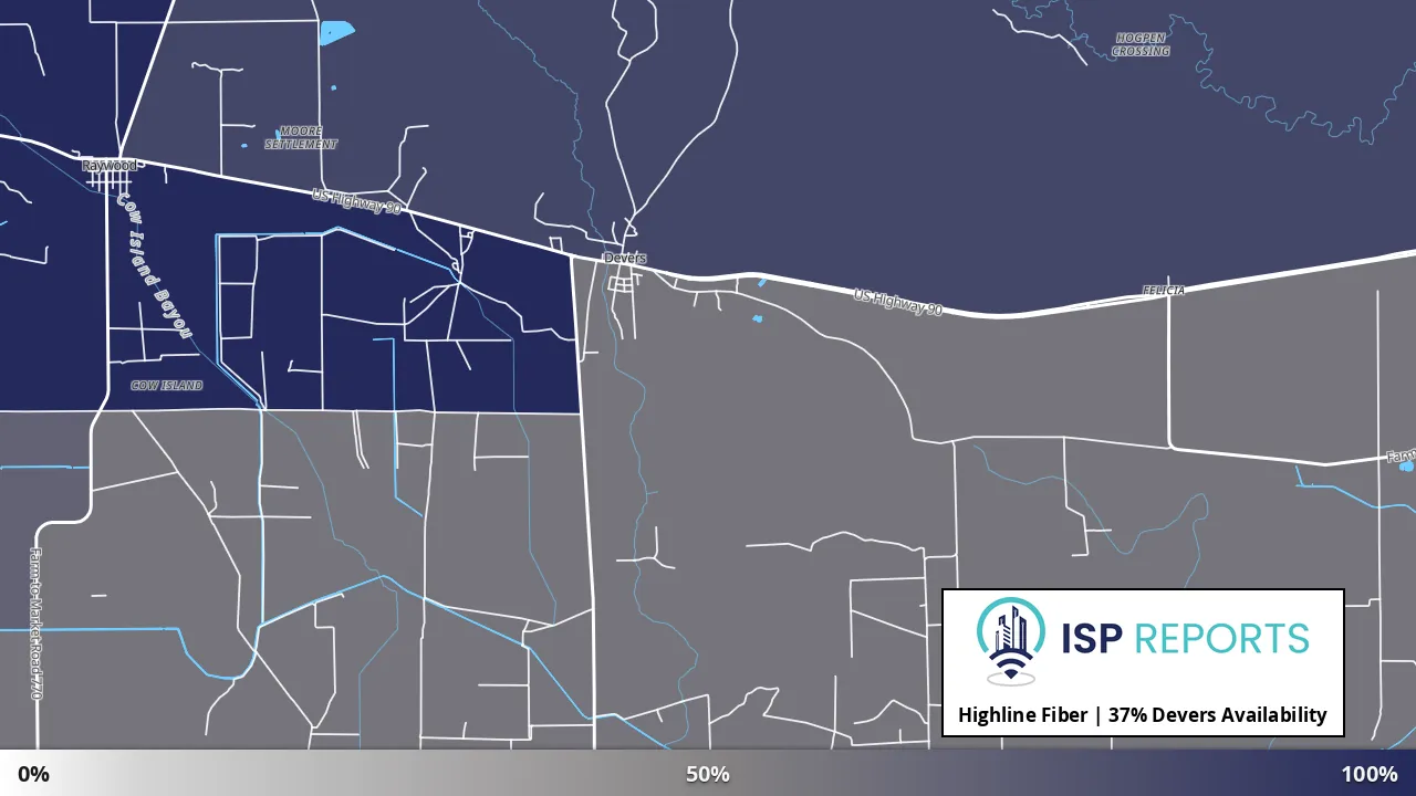 Devers, TX map of internet availability
