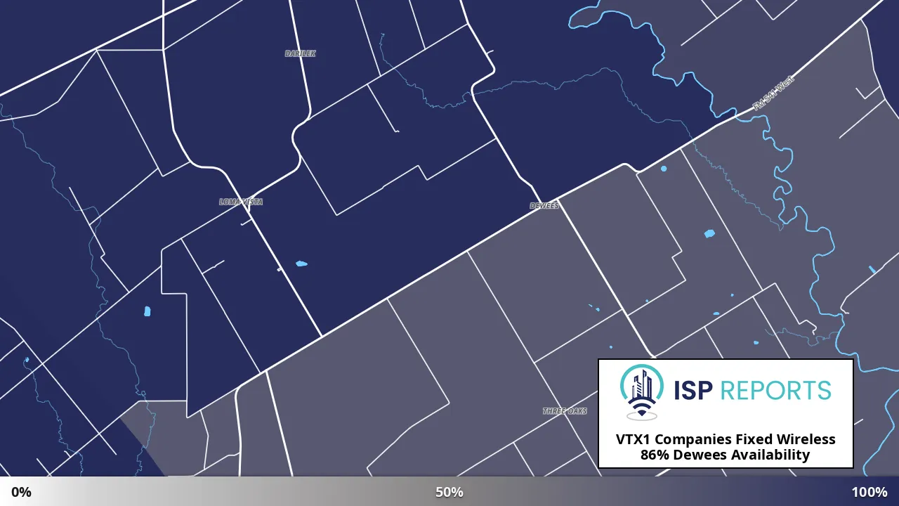 Dewees, TX map of internet availability
