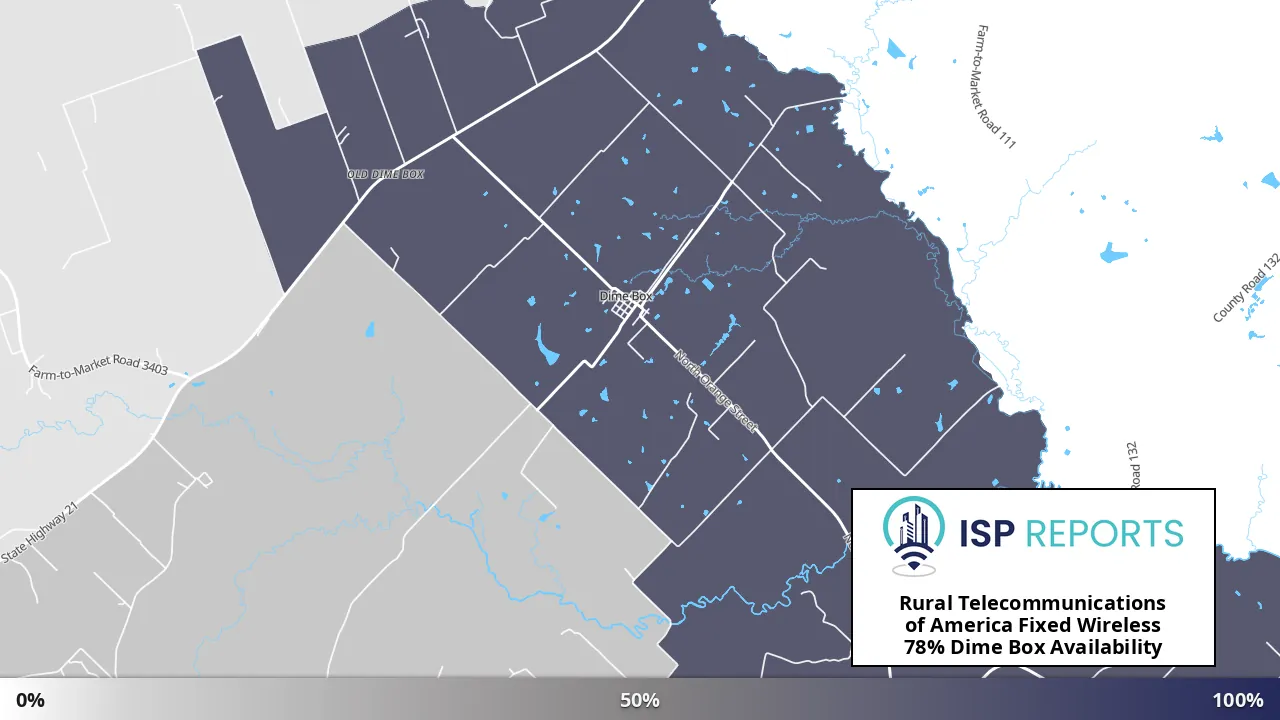 Dime Box, TX map of internet availability