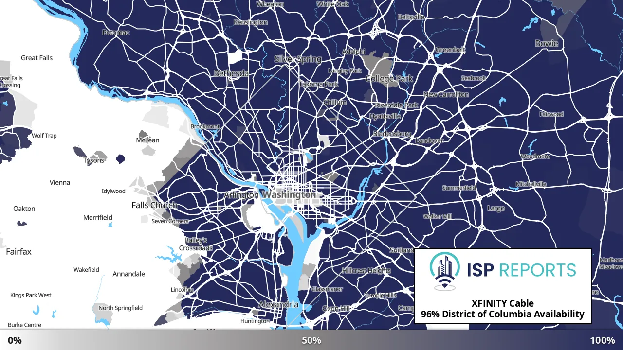 District of Columbia map of internet availability
