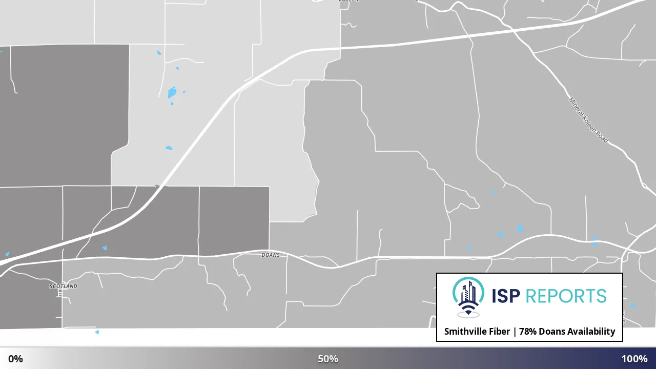 Doans, IN map of internet availability