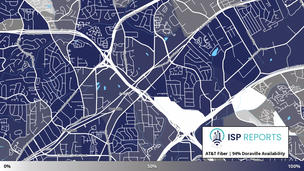 Doraville, GA map of internet availability