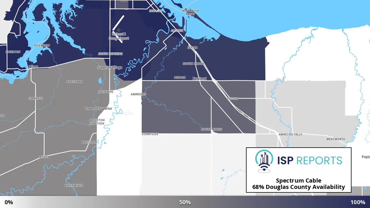 Douglas County, WI map of internet availability