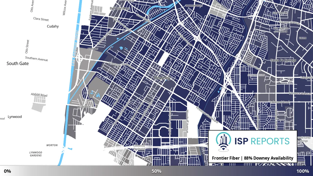 Downey, CA map of internet availability