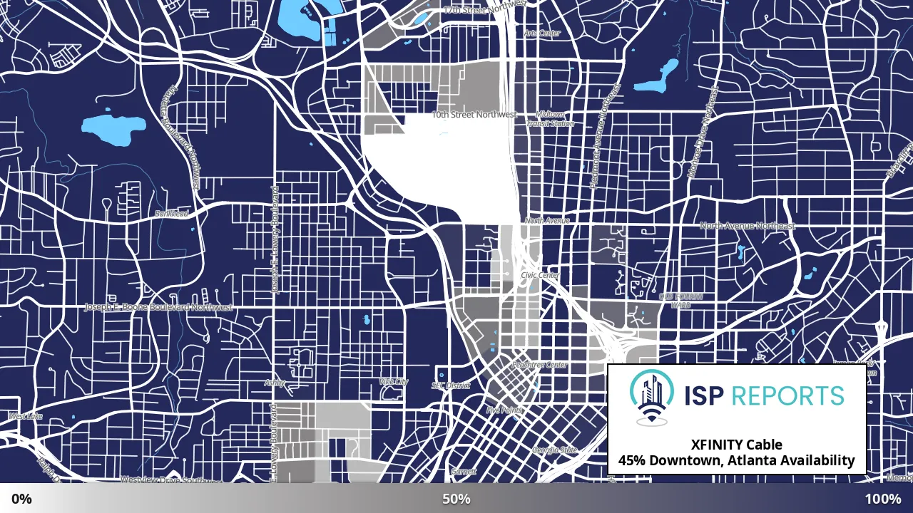 Downtown, Atlanta, GA map of internet availability