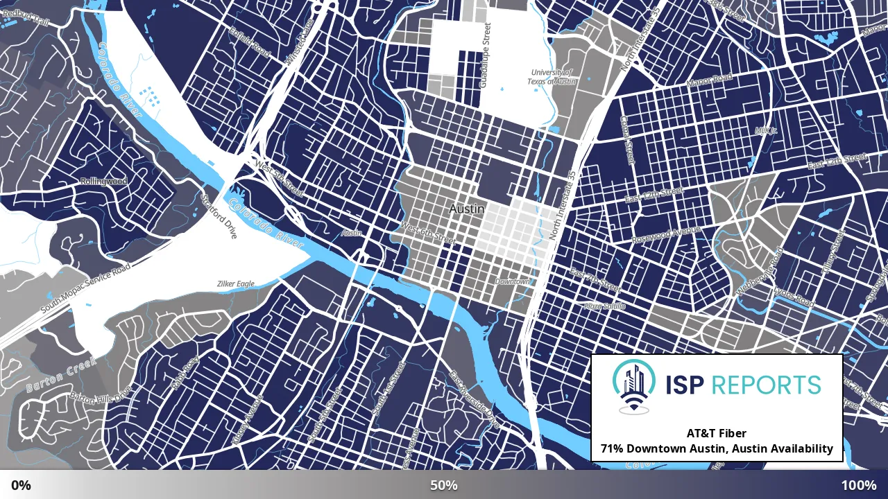 Downtown Austin, Austin, TX map of internet availability