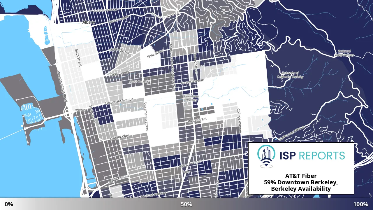 Downtown Berkeley, Berkeley, CA map of internet availability