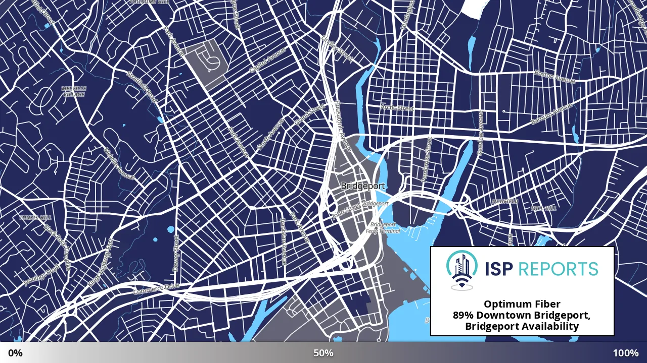 Downtown Bridgeport, Bridgeport, CT map of internet availability