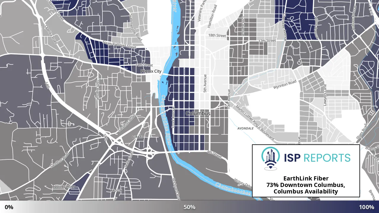 Downtown Columbus, Columbus, GA map of internet availability