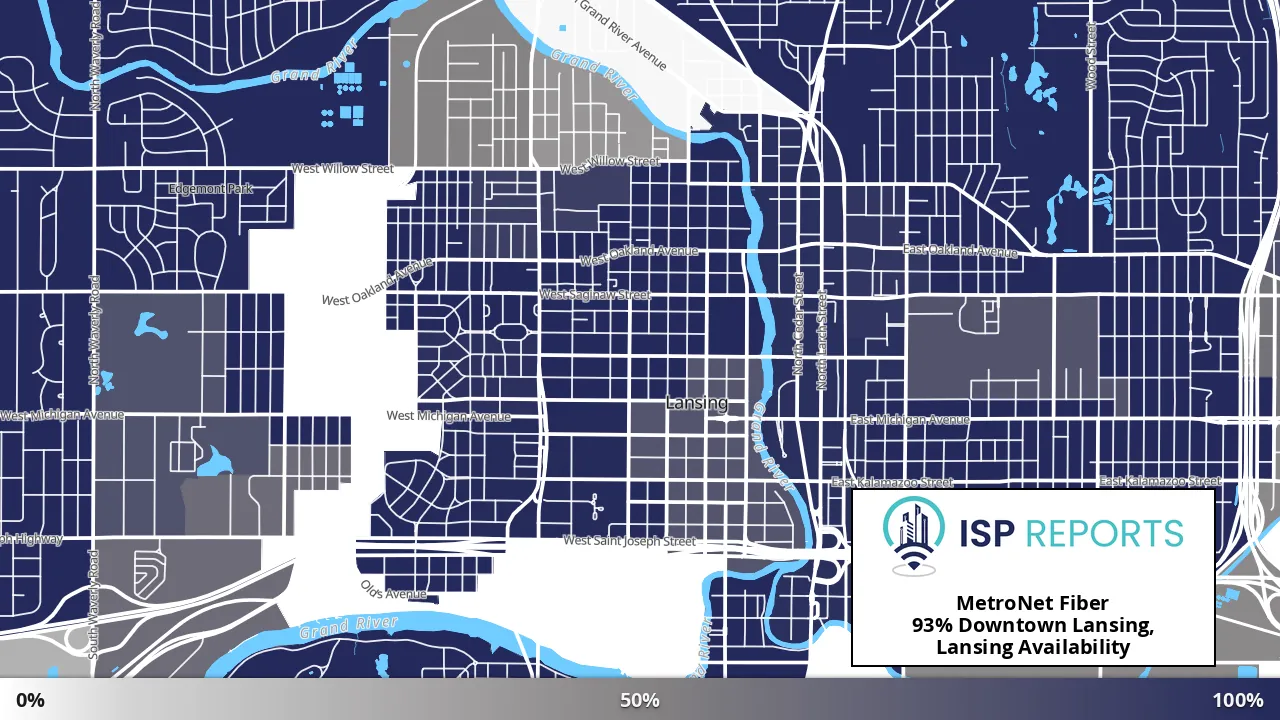 Downtown Lansing, Lansing, MI map of internet availability