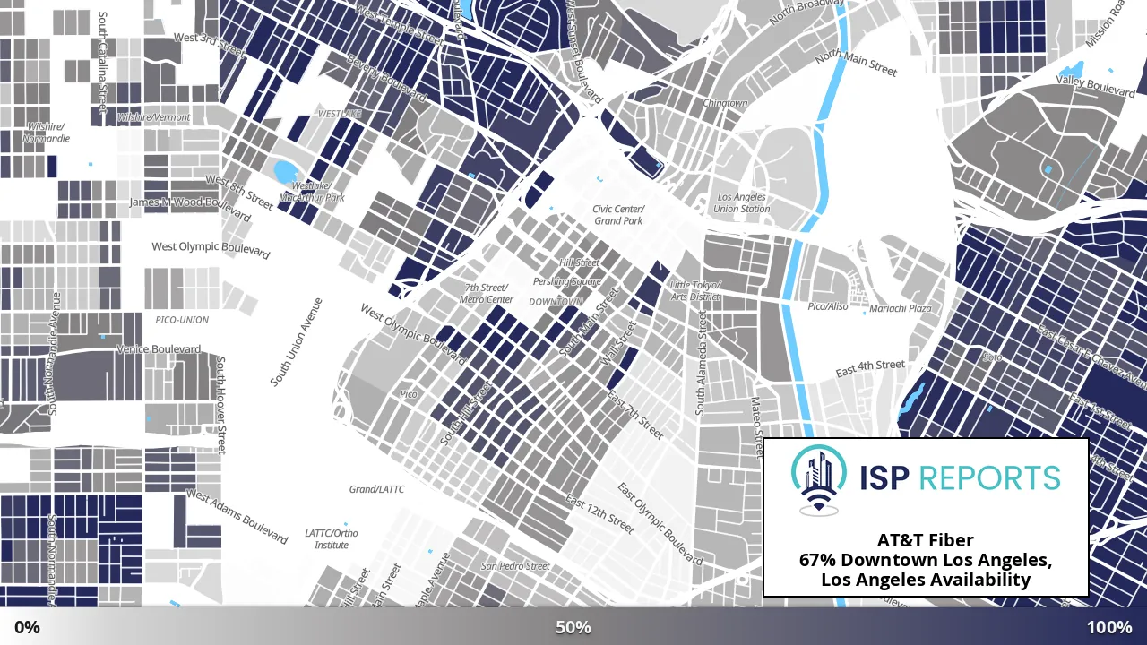Downtown Los Angeles, Los Angeles, CA map of internet availability