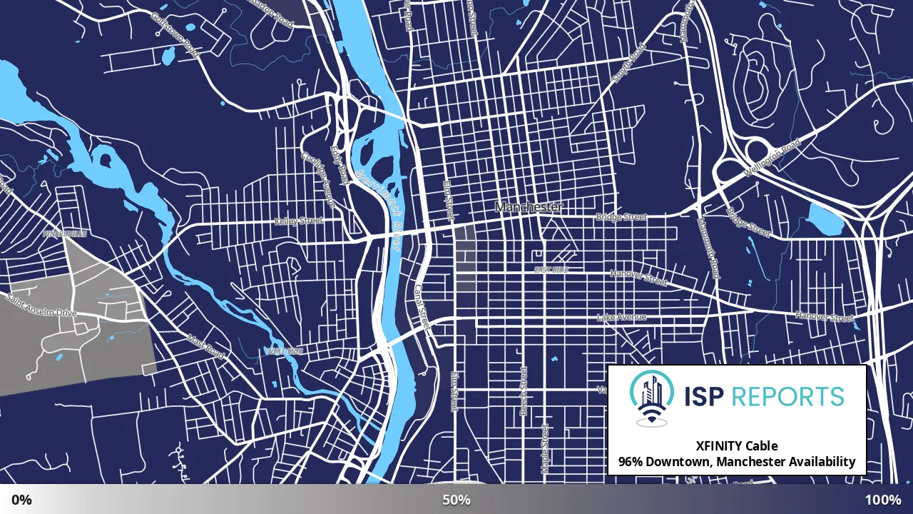 Downtown, Manchester, NH map of internet availability
