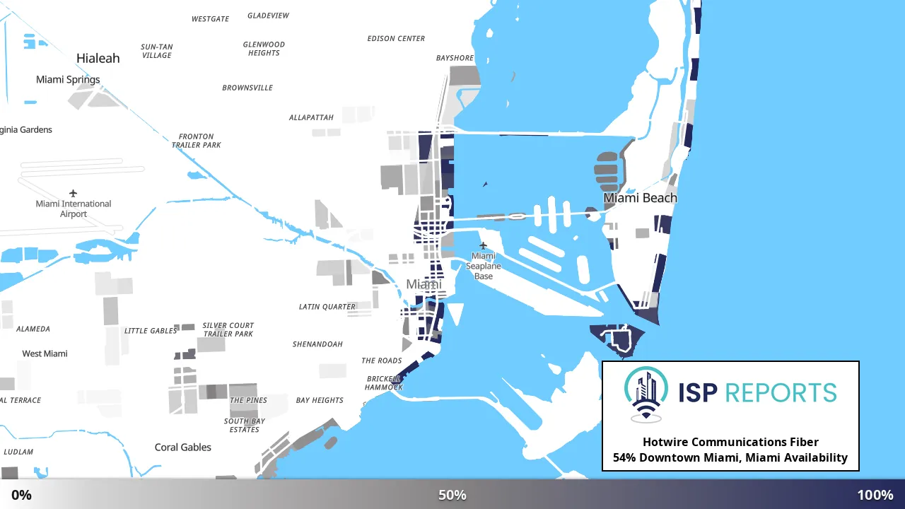 Downtown Miami, Miami, FL map of internet availability