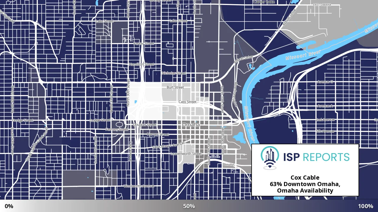 Downtown Omaha, Omaha, NE map of internet availability