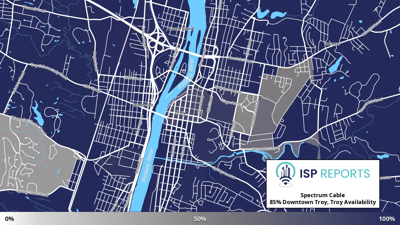 Downtown Troy, Troy, NY map of internet availability