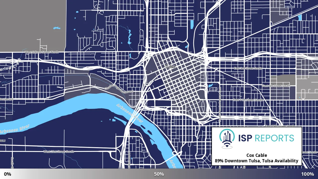 Downtown Tulsa, Tulsa, OK map of internet availability