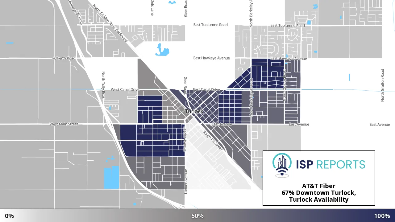 Downtown Turlock, Turlock, CA map of internet availability