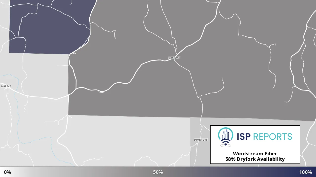 Dryfork, AR map of internet availability