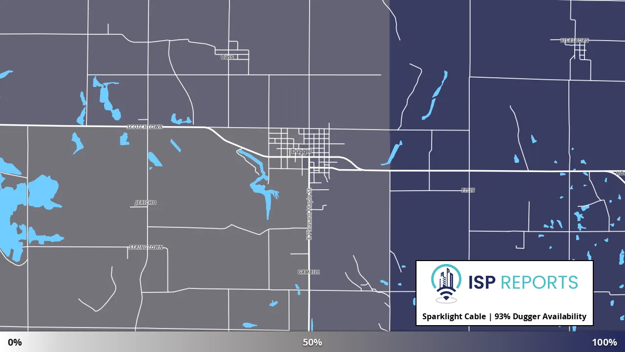 Dugger, IN map of internet availability