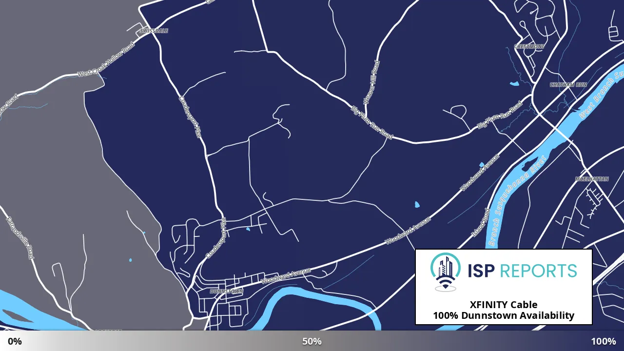 Dunnstown, PA map of internet availability