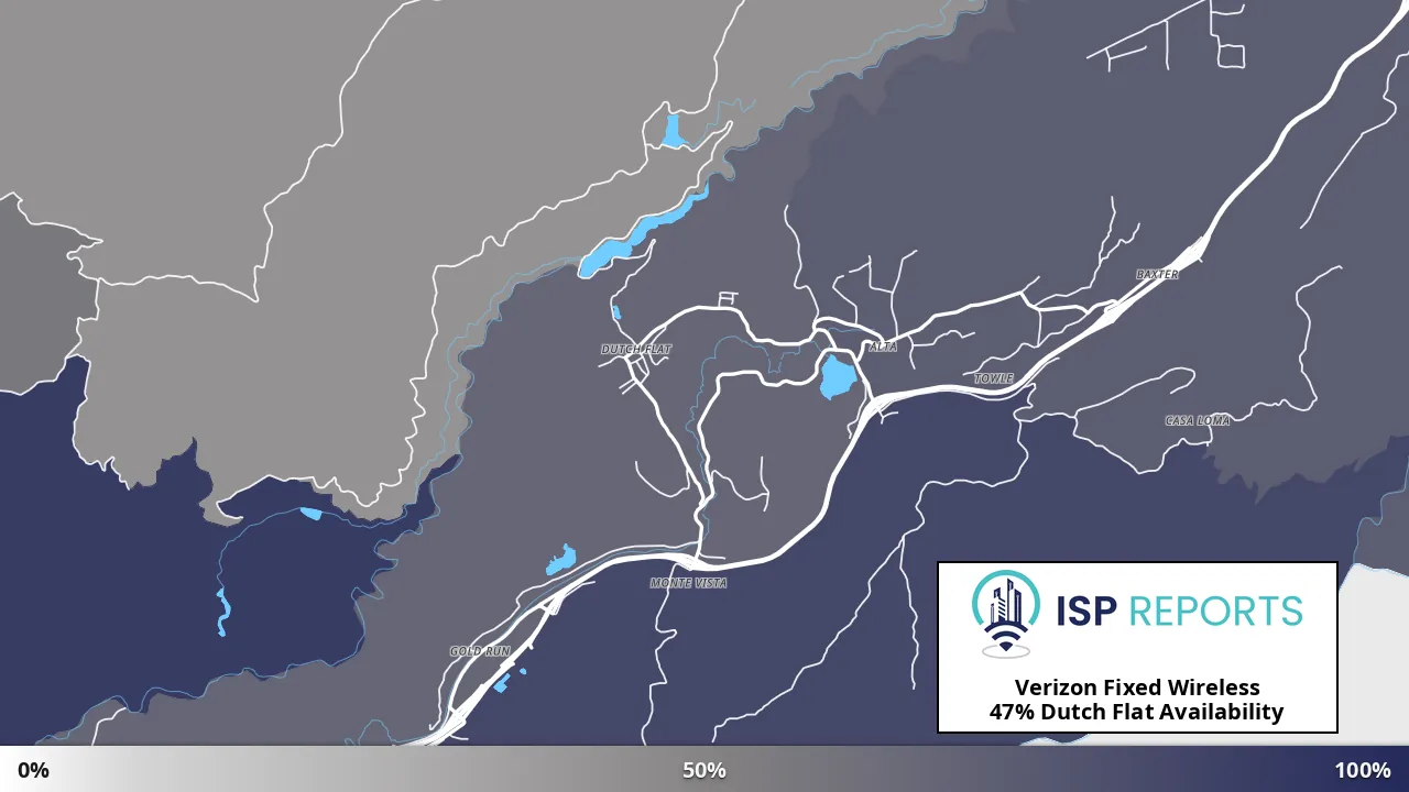 Dutch Flat, CA map of internet availability