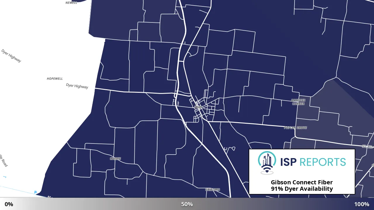 Dyer, TN map of internet availability