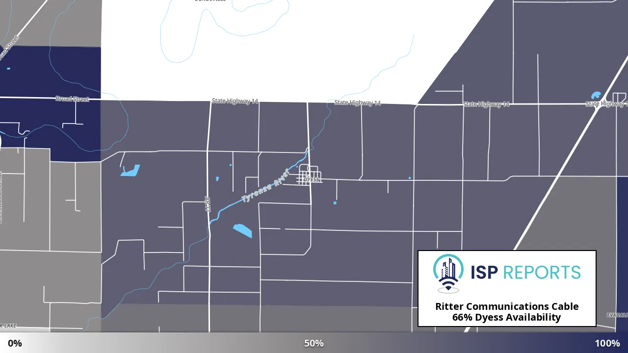 Dyess, AR map of internet availability
