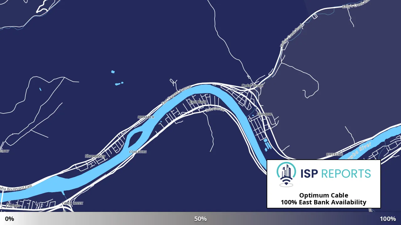 East Bank, WV map of internet availability