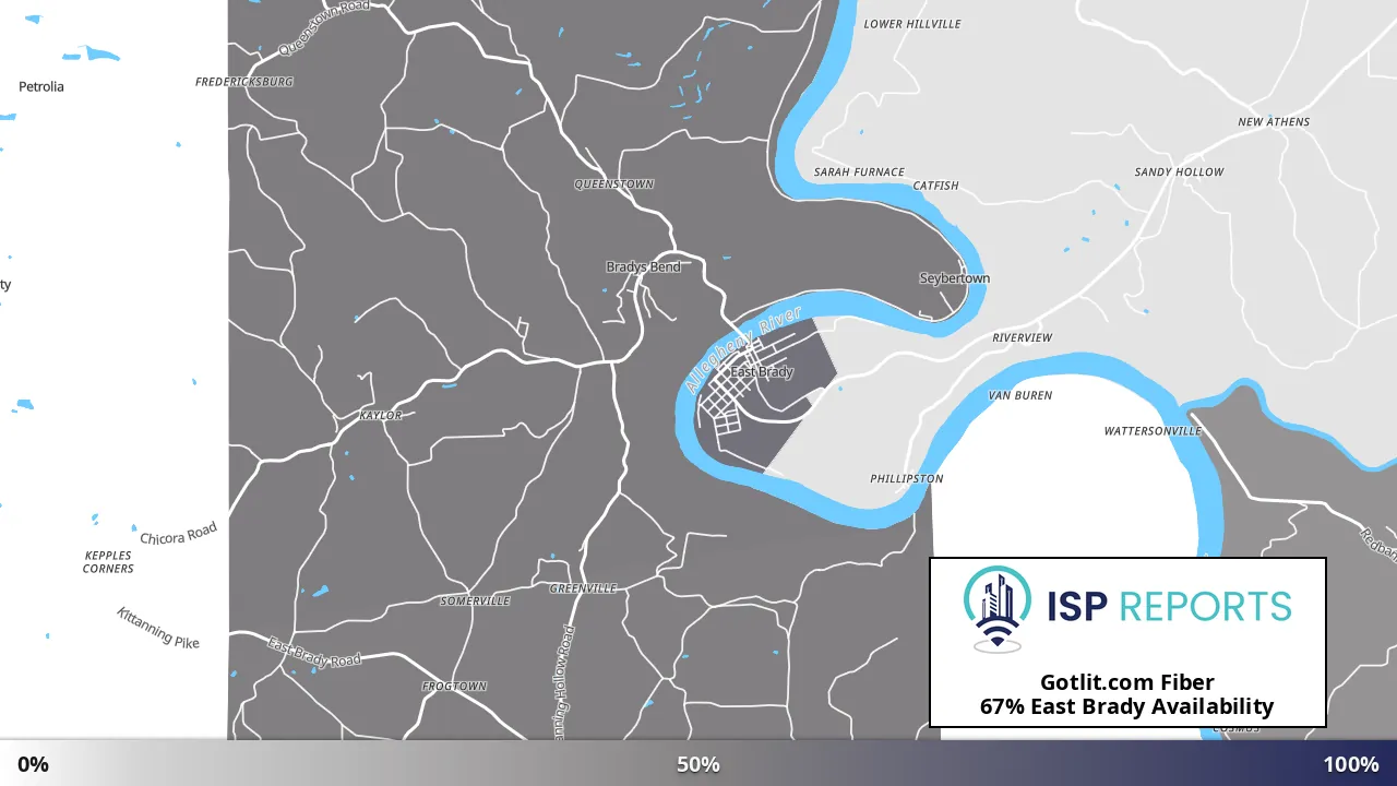 East Brady, PA map of internet availability