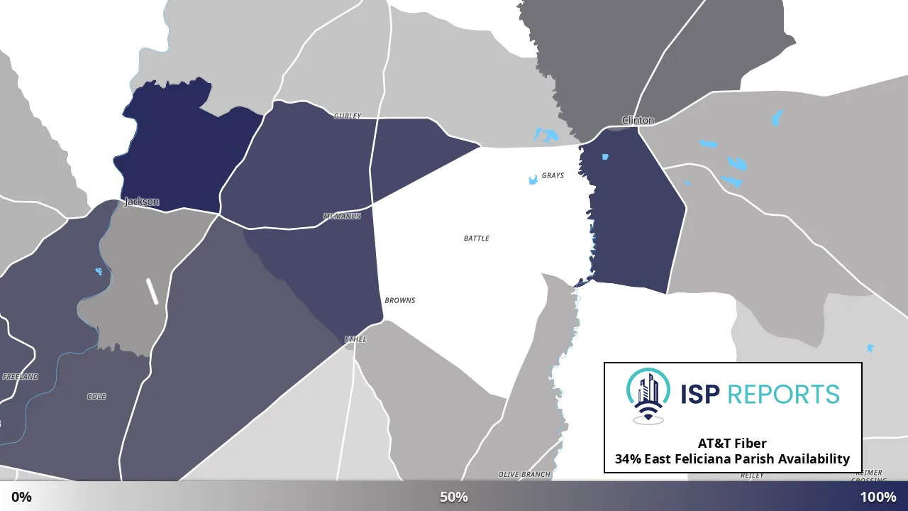 East Feliciana Parish, LA map of internet availability