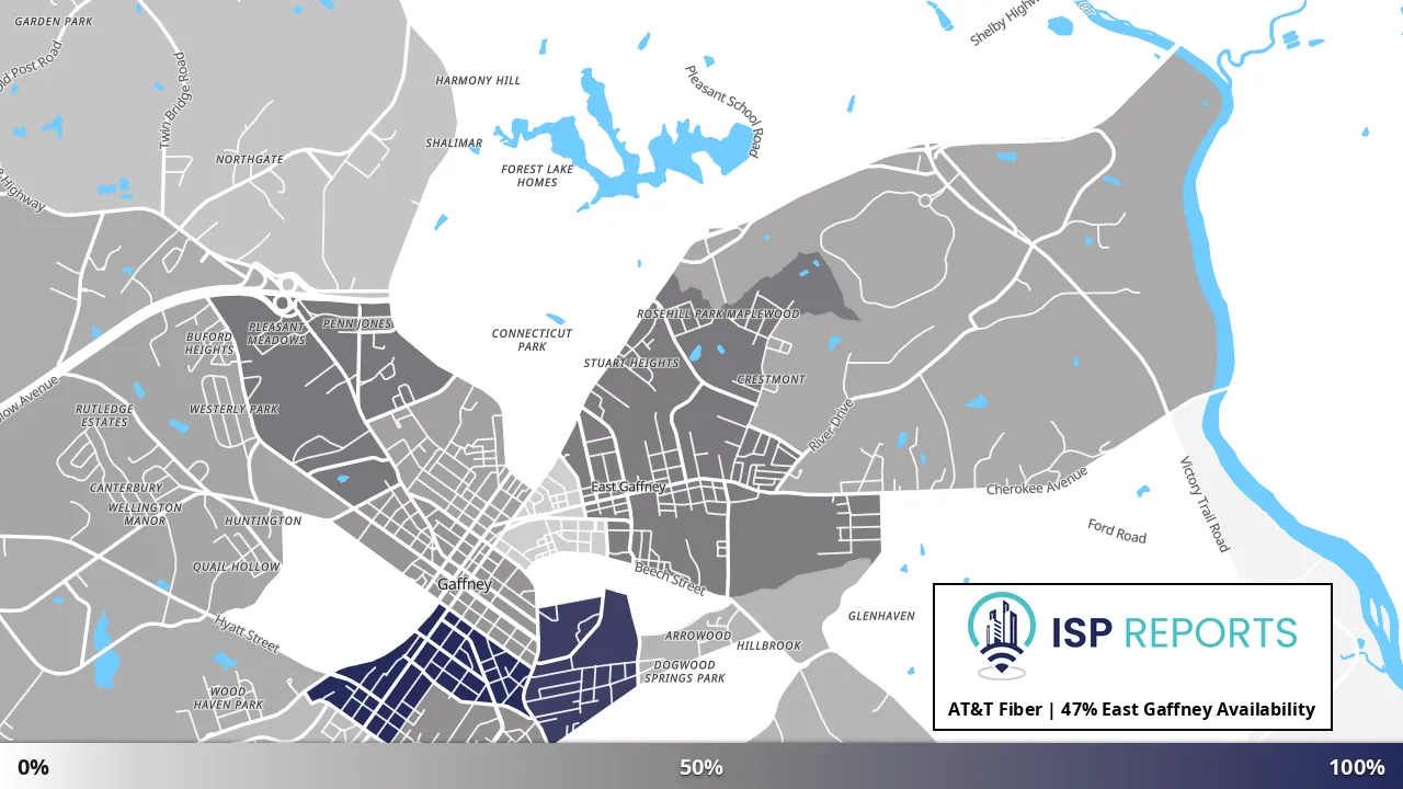 East Gaffney, SC map of internet availability