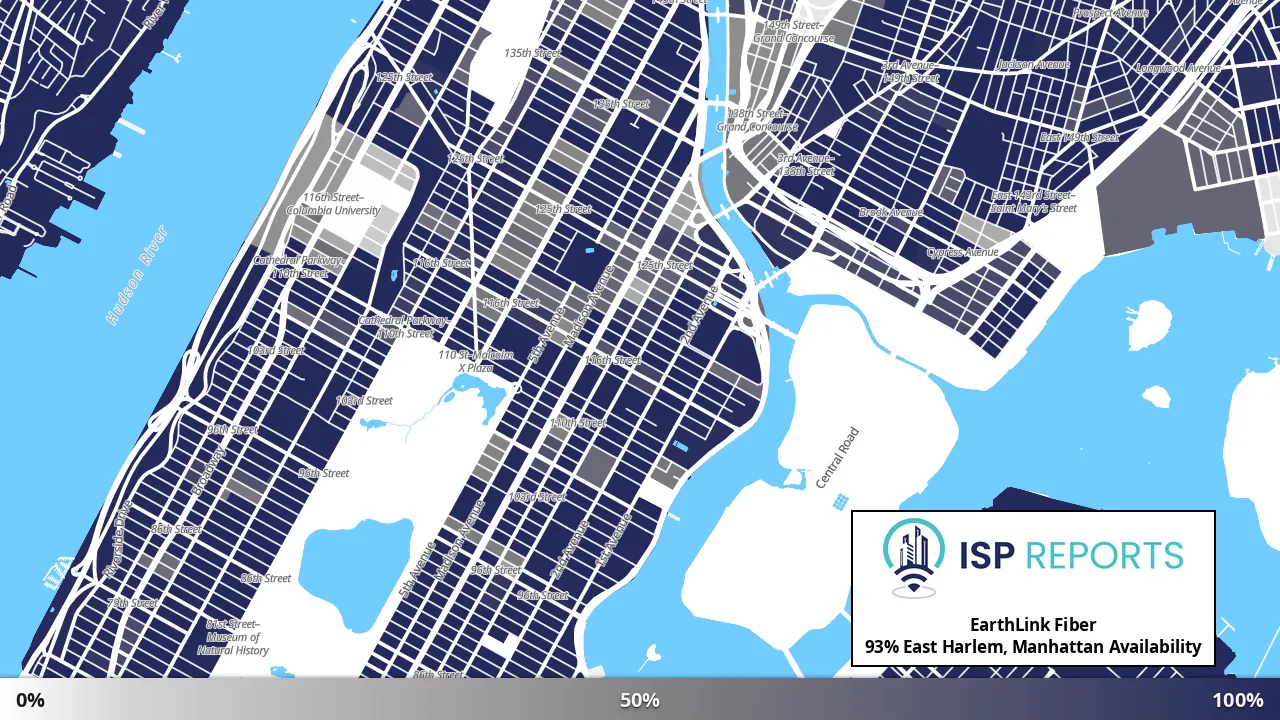 East Harlem, Manhattan, NY map of internet availability