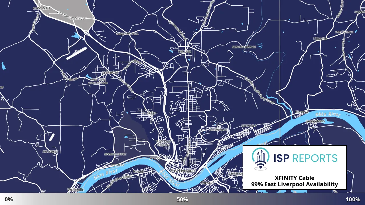 East Liverpool, OH map of internet availability
