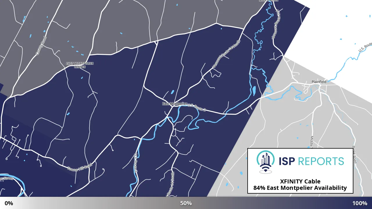 East Montpelier, VT map of internet availability