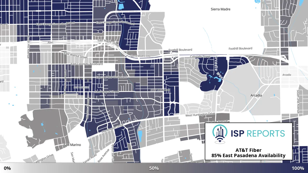 East Pasadena, CA map of internet availability