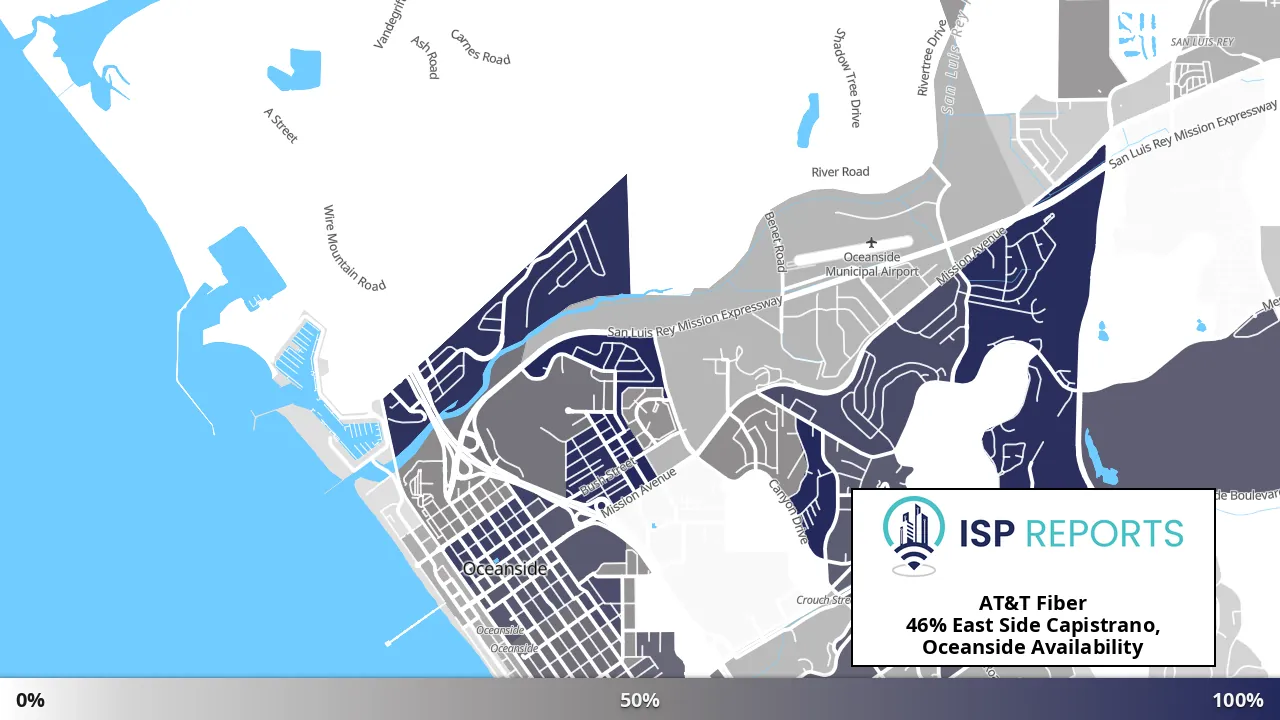 East Side Capistrano, Oceanside, CA map of internet availability