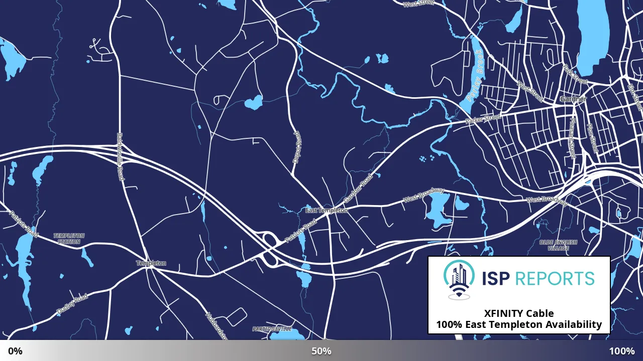East Templeton, MA map of internet availability