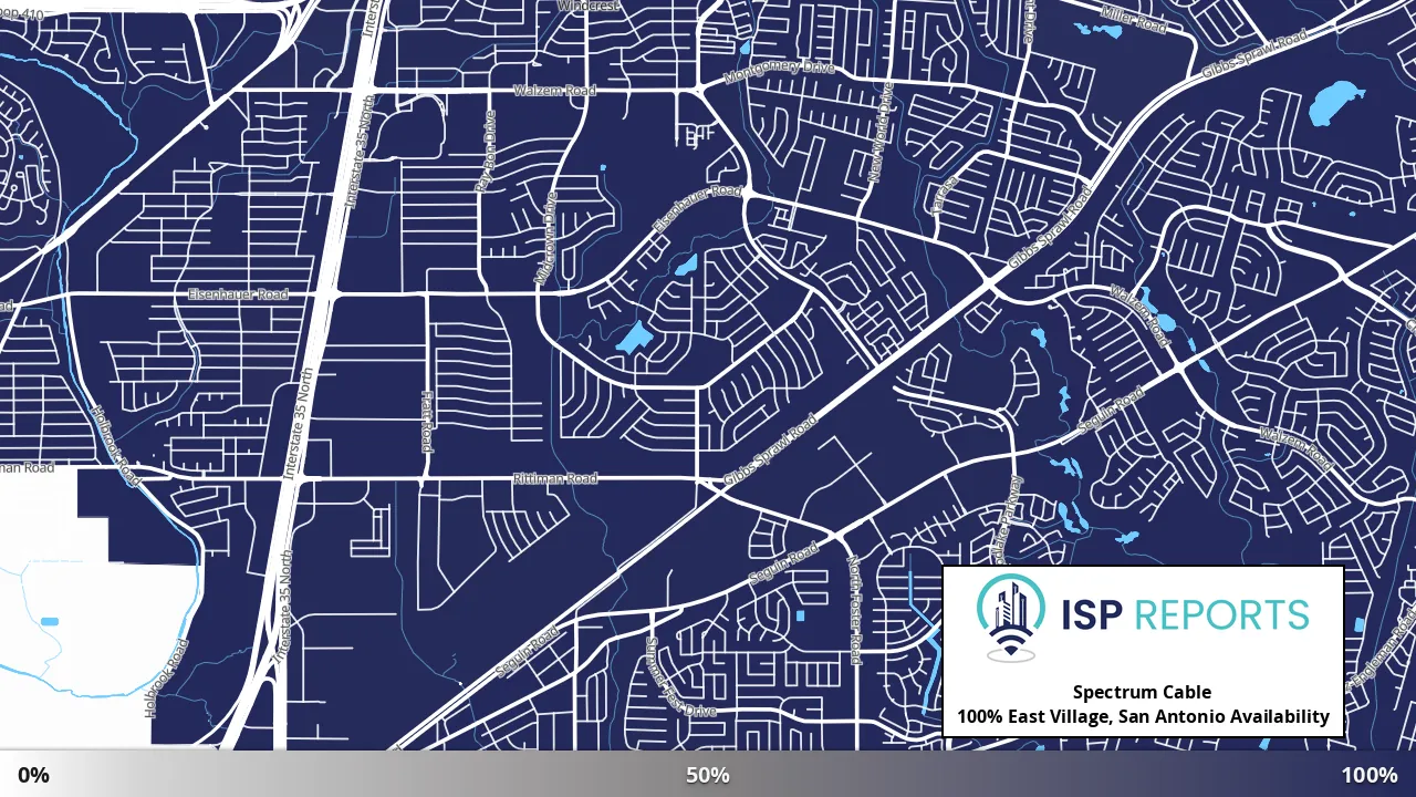 East Village, San Antonio, TX map of internet availability
