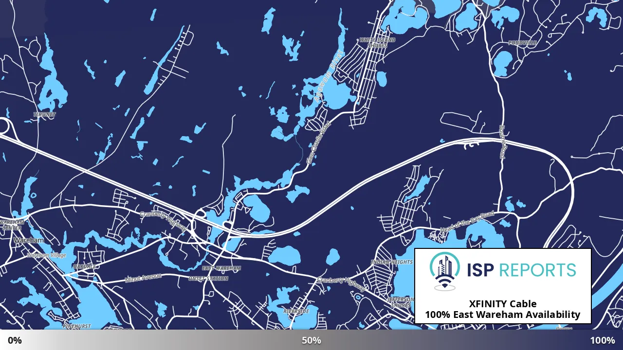 East Wareham, MA map of internet availability