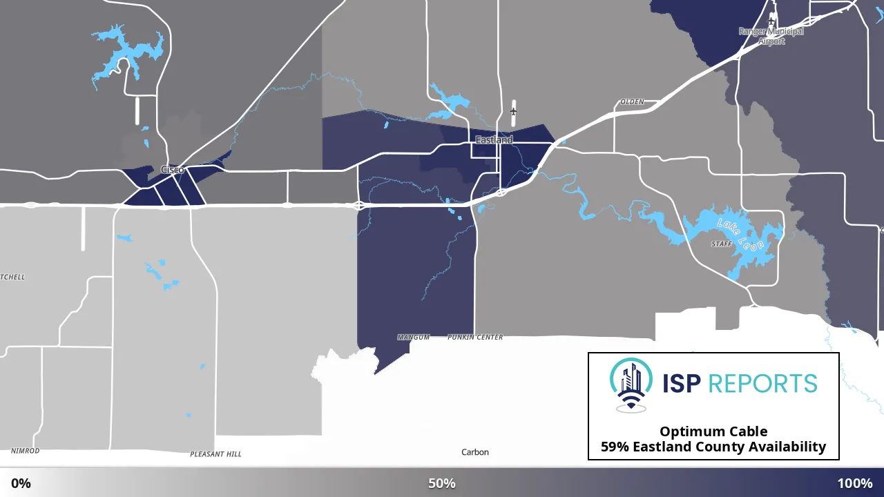 Eastland County, TX map of internet availability