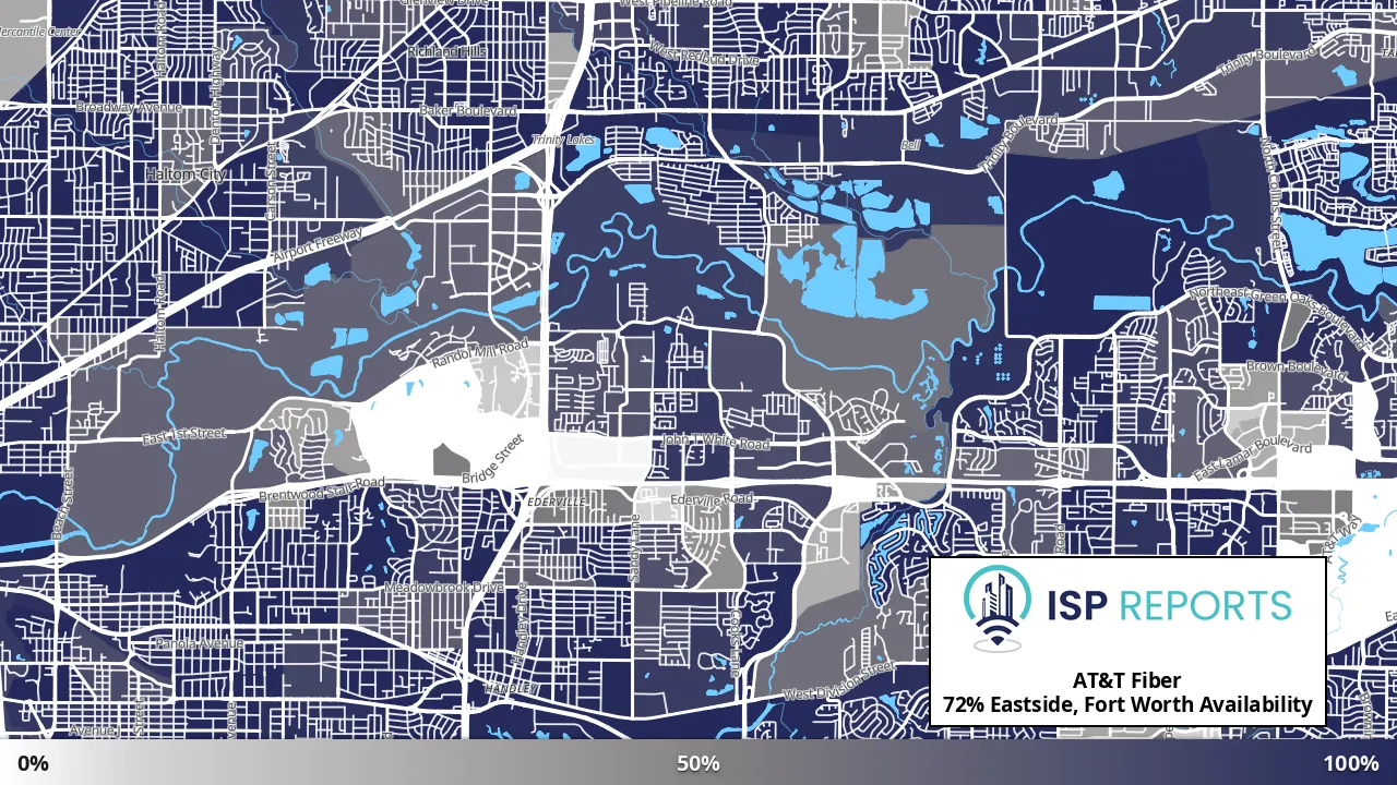 Eastside, Fort Worth, TX map of internet availability