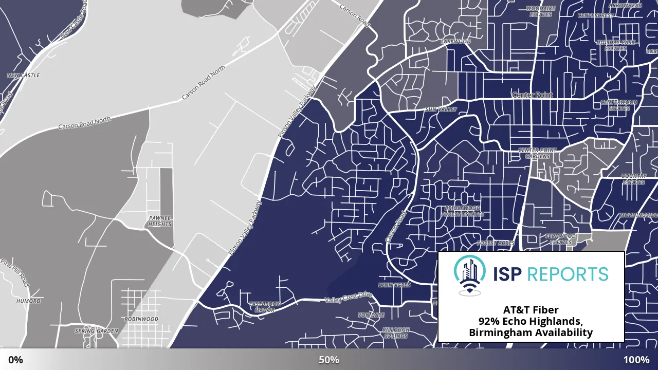 Echo Highlands, Birmingham, AL map of internet availability