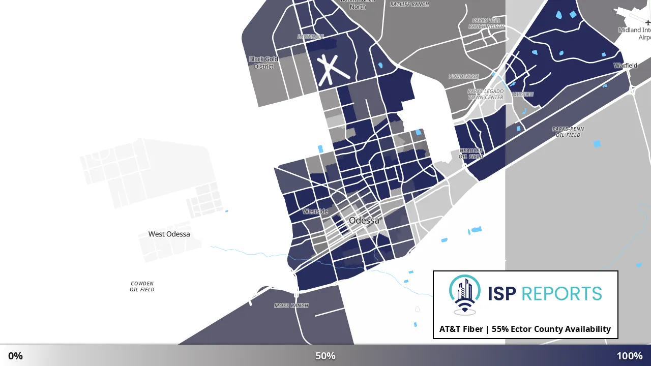 Ector County, TX map of internet availability