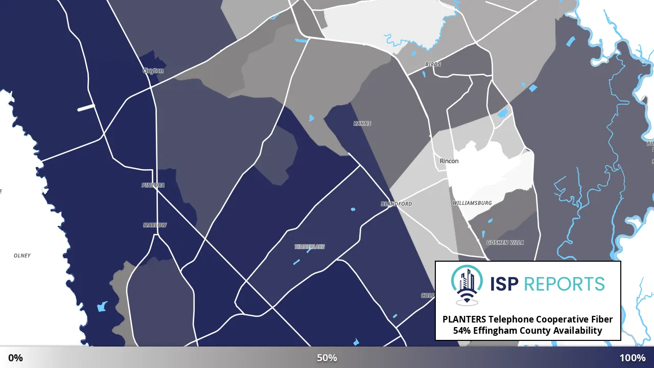 Effingham County, GA map of internet availability