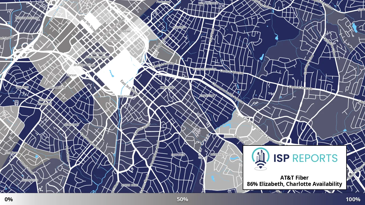 Elizabeth, Charlotte, NC map of internet availability