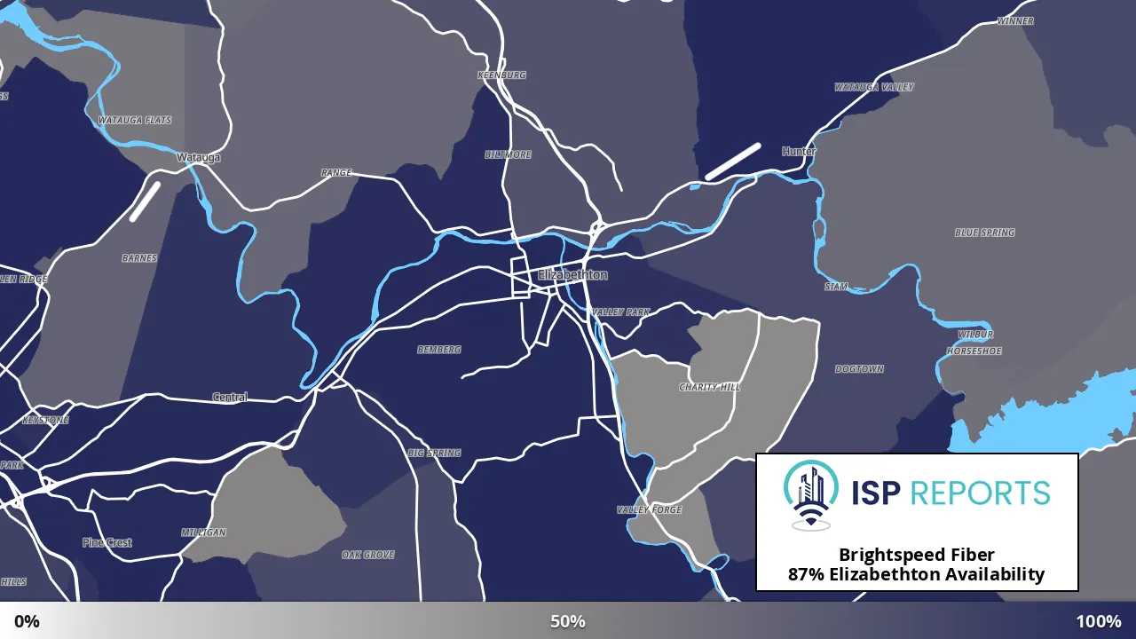 Elizabethton, TN map of internet availability