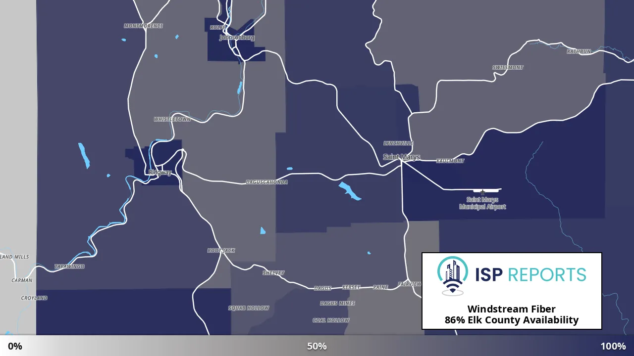 Elk County, PA map of internet availability