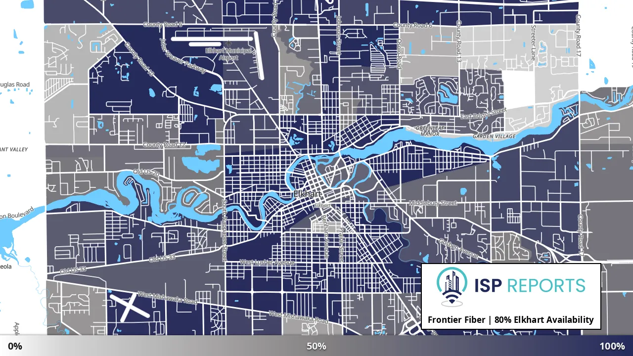 Elkhart, IN map of internet availability