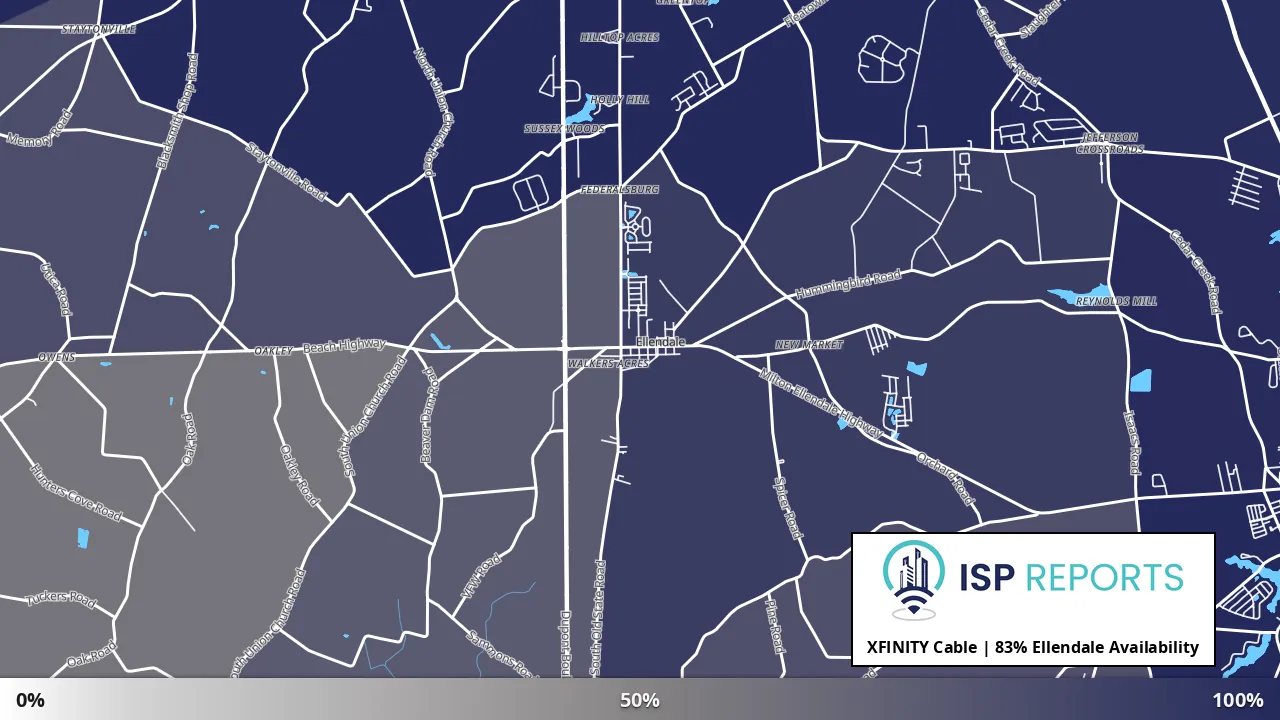 Ellendale, DE map of internet availability