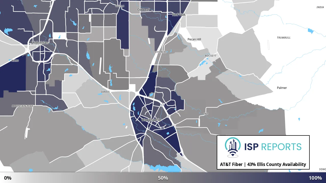 Ellis County, TX map of internet availability